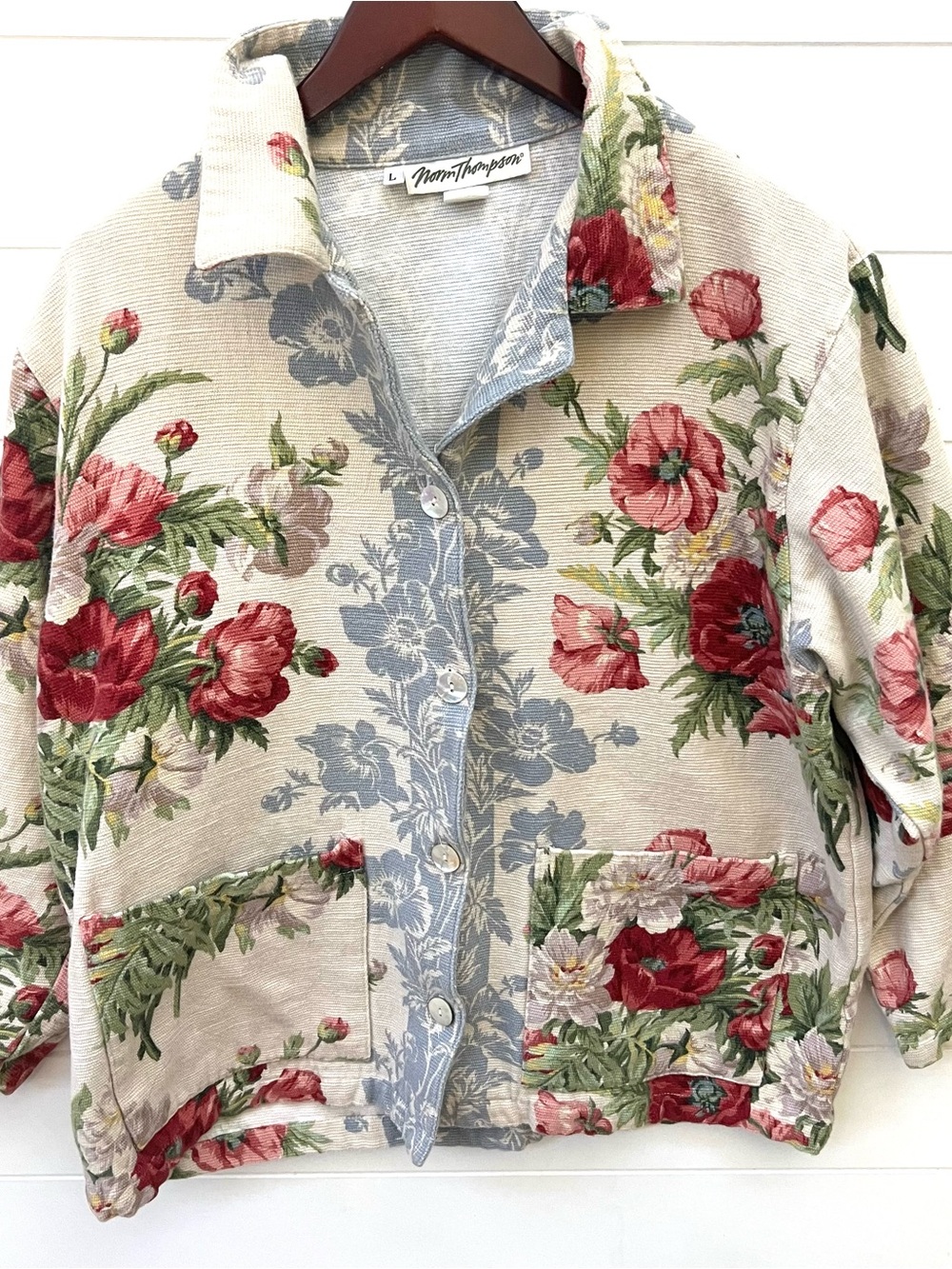 Norm Thompson Vintage Floral Jacket Women’s L Textured Cottagecore Button Front